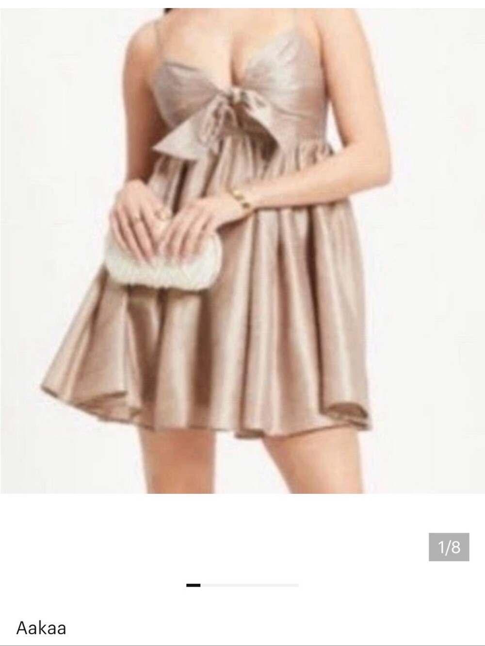 Aakaa Taupe Bow-Front Satin Party Dress